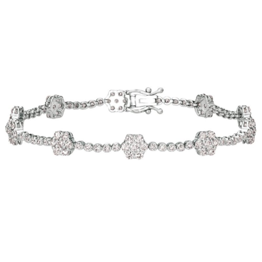 3.00 Carat Natural Diamond Flower Bracelet